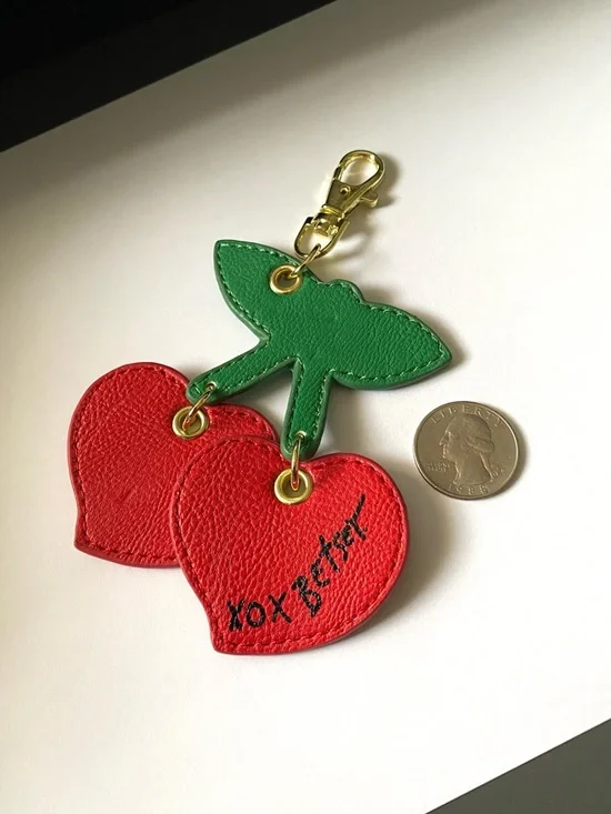 Betsey Johnson XOX Cherry Heart Purse Charm Fob Keychain - Picture 3 of 5